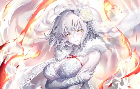 Взгляд, девушка, огонь, магия, роза, невеста, Fate / Grand Order, Судьба великая кампания