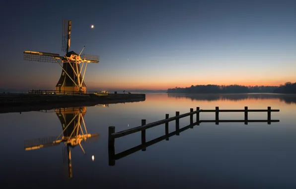 Ночь, мельница, Netherlands, Groningen, Haren