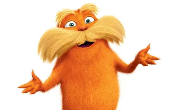 Оранжевый, белый фон, лохматый, The Lorax, Лоракс