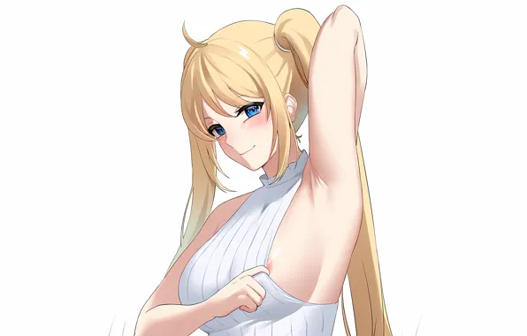 Girl, sexy, cleavage, blouse, long hair, boobs, anime, blue eyes