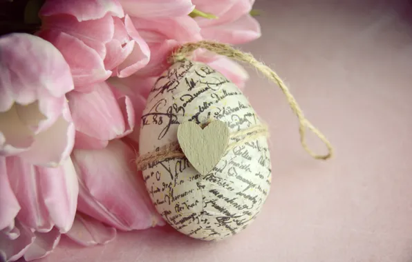 Картинка цветы, букет, Пасха, тюльпаны, heart, wood, pink, romantic