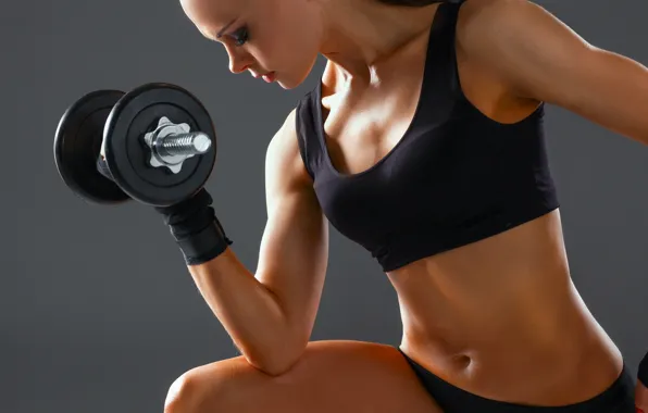 Картинка woman, workout, fitness, arms, dumbbell