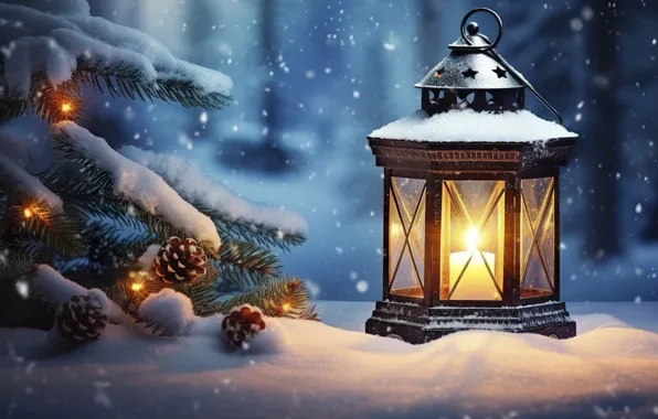 Зима, свет, снег, ночь, природа, свеча, Рождество, фонарик