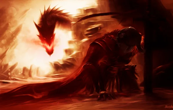 Fantasy, Dragon, Skyrim, Game, Sword, Armor, Dragonslayer, Oilpaint