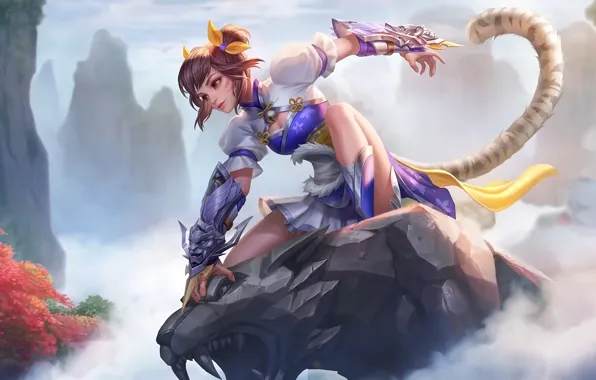 Девушка, деревья, туман, скалы, Wanwan, Mobile Legends: Bang Bang!, пантеоа