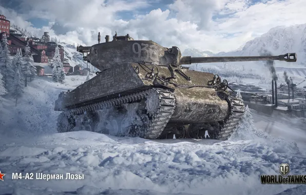 Картинка зима, WoT, Шерман, World of Tanks, Sherman, Wargaming, M4-A2