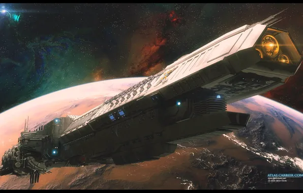 Космос, планета, звёзды, космический корабль, concept MK5, Atlas Carrier