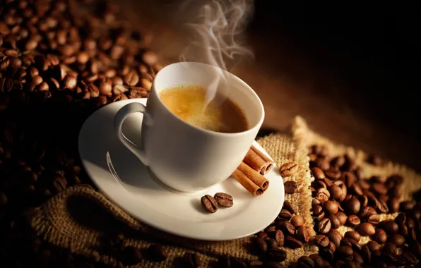 Картинка кофе, корица, кофейные зерна, coffee, cinnamon, coffee beans, аромат кофе
