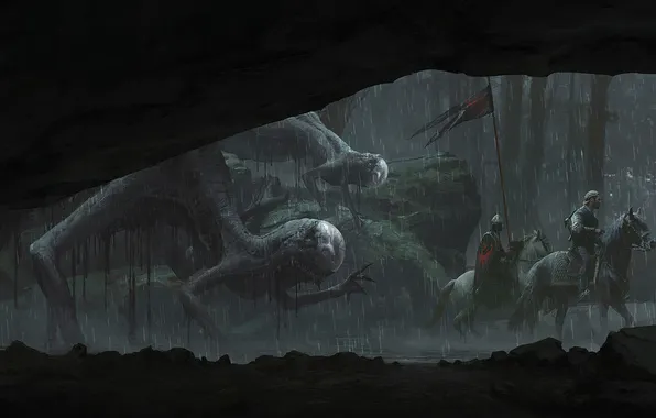 Forest, rain, Monsters, The knights, Wraiths, Fantasy Art, Dimitrije Miljus