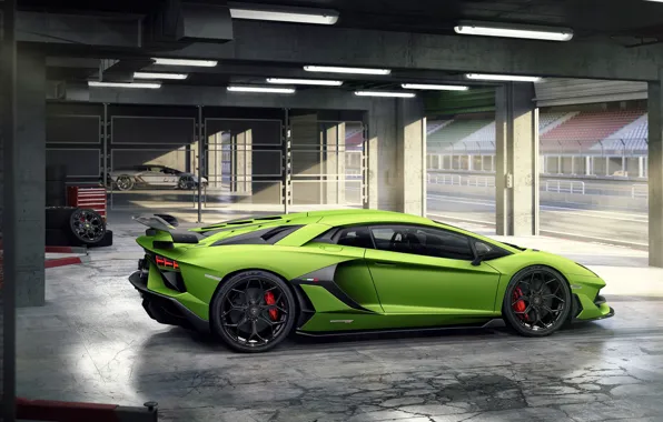 Lamborghini, суперкар, 2018, Aventador, SVJ, гоночный бокс, Aventador SVJ, SVJ 63