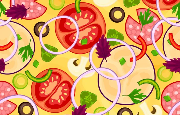 Картинка зелень, текстура, лук, овощи, помидоры, texture, tomatoes, vegetables