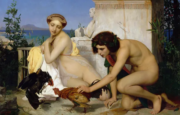 Картинка картина, мифология, Жан-Леон Жером, Молодые Греки и Петушиный Бой