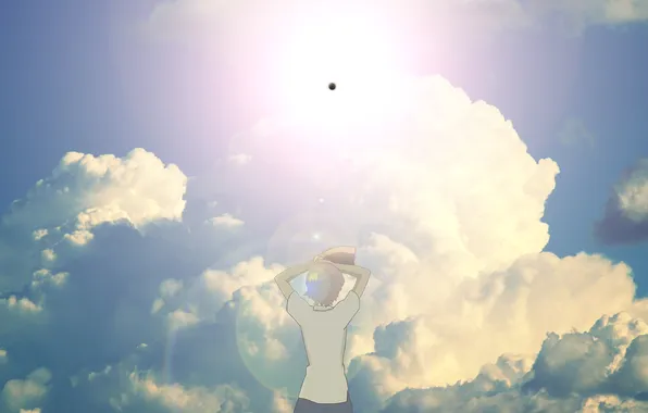Небо, облака, мяч, аниме, anime, девочка покорившая время