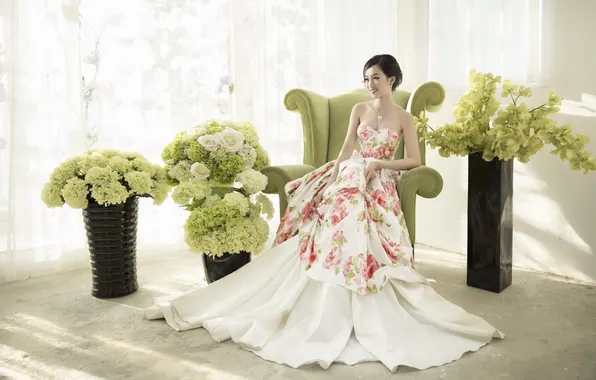 Девушка, цветы, азиатка
