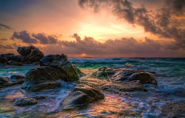 Картинка вода, облака, океан, восход солнца, ocean, water, clouds, sunrise