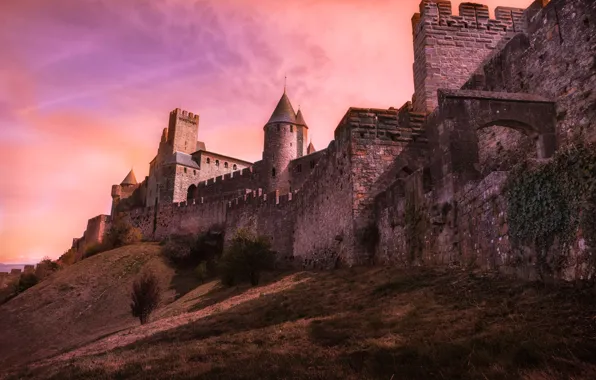 Стена, Франция, холм, башни, крепость, Carcassonne