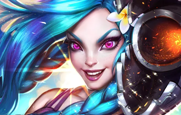 Девушка, лицо, улыбка, art, League of Legends, jinx, loose cannon