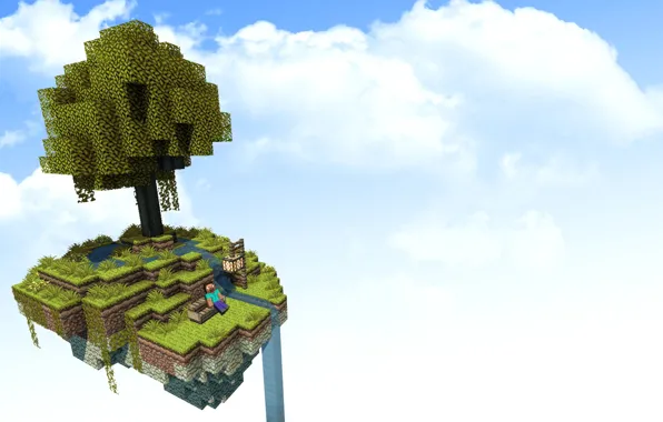 Картинка небо, остров, красиво, sky, island, Minecraft, майнкрафт, Steve