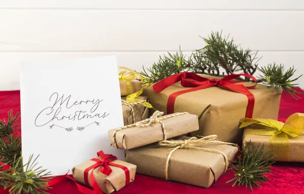 Картинка Новый Год, Рождество, лента, подарки, Christmas, box, wood, New Year