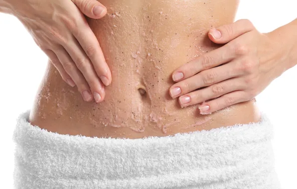 Woman, bath, towel, navel, creams, hydration