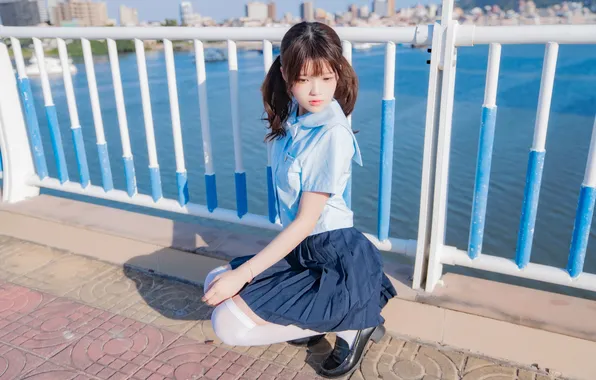 Beautiful, Asian, Model, Bridge, Water, Street, Woman, Road