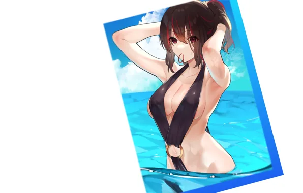 Girl, sexy, beach, sea, ocean, anime, water, pretty