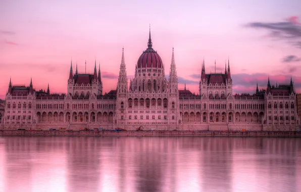 Картинка небо, река, hdr, парламент, Венгрия, Будапешт, Дунай