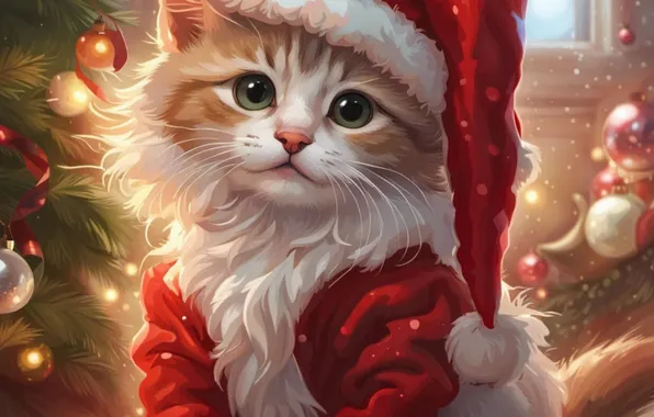 Кошка, взгляд, котенок, мордашка, ИИ-арт, нейросеть