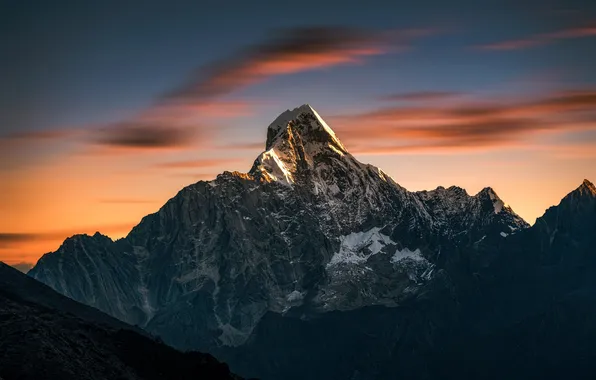 Картинка China, sky, nature, sunset, mountains, clouds, snow, sunlight