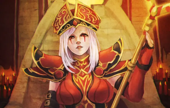 Грудь, взгляд, девушка, посох, art, Sally Whitemane, Scarlet Crusade
