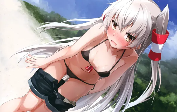 Пляж, Девушка, Шорты, Купальник, Kantai Collection, takanashi kei (hitsujikan), Amatsukaze