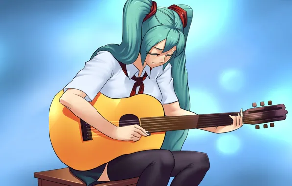 Гитара, Лето, summer, Miku, Мику, Бесконечное Лето, Медиатр, everlasting