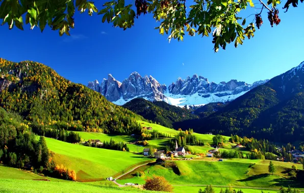 Green, Mountains, Small Houses