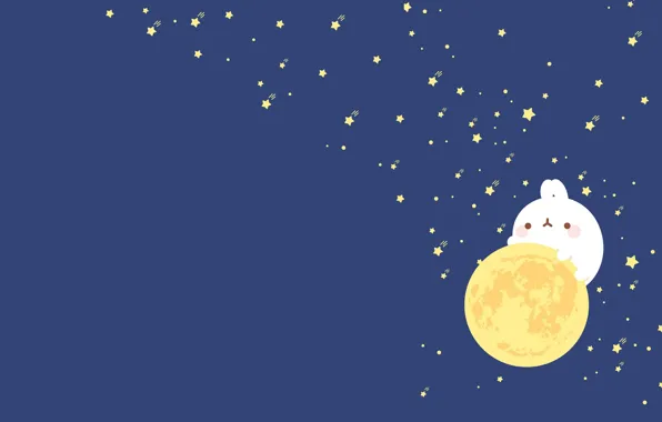 Ночь, настроение, луна, минимализм, звёзды, арт, Molang
