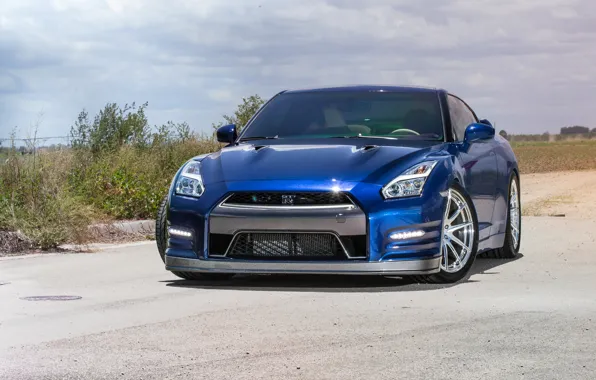 Nissan, GT-R, blue, Wheels, Strasse