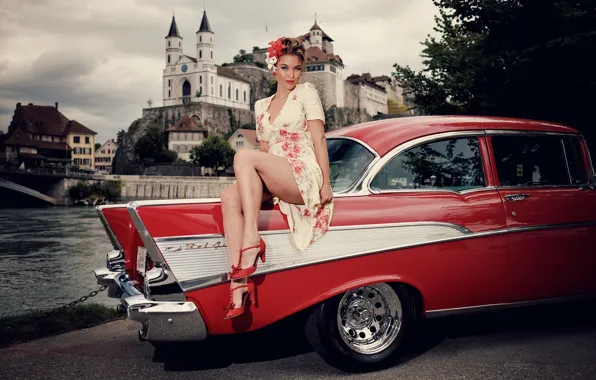 Авто, ретро, ножки, pinup, Sebastian Köhler, Gina Carla