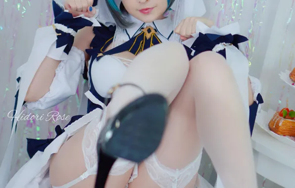 Girl, sexy, ass, cleavage, panties, thighhighs, boobs, blue eyes