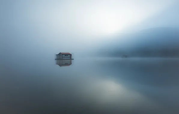 Картинка туман, озеро, утро