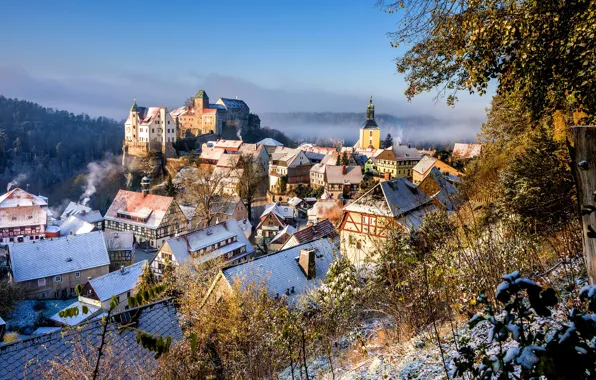 Зима, замок, вид, дома, Германия, панорама, Germany, Saxony