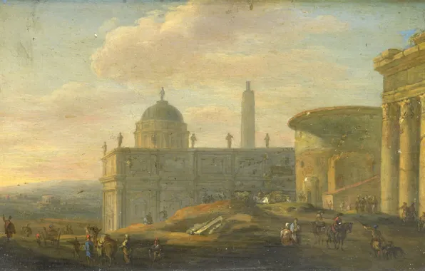 Масло, картина, Якоб ван дер Ульфт, Итальянский городской пейзаж, 1689, Jacob van der Ulft