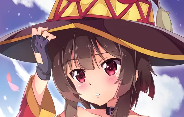 Взгляд, шляпа, девочка, Kono Subarashii Sekai Ni Shukufuku Wo!