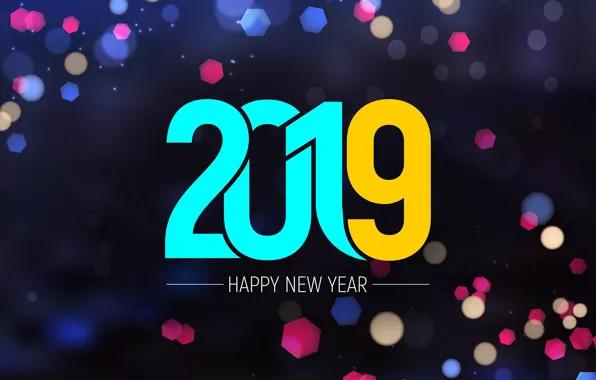 Блики, фон, цифры, Новый год, боке, 2019