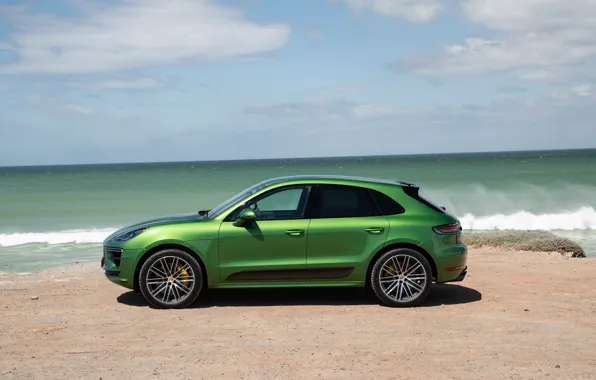 Песок, море, небо, облака, берег, Porsche, внедорожник, Turbo