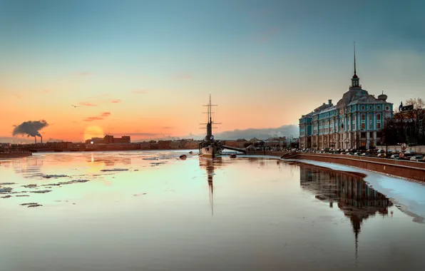 Картинка утро, Санкт-Петербург, Аврора, крейсер