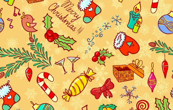 Картинка зима, игрушки, вектор, текстура, свечи, Новый Год, Рождество, конфеты