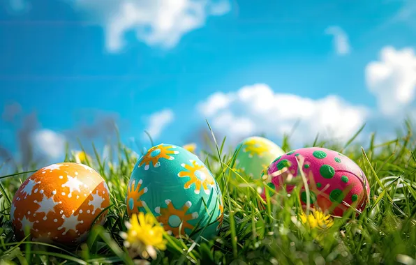 Картинка цветы, яйца, весна, colorful, Пасха, happy, flowers, spring