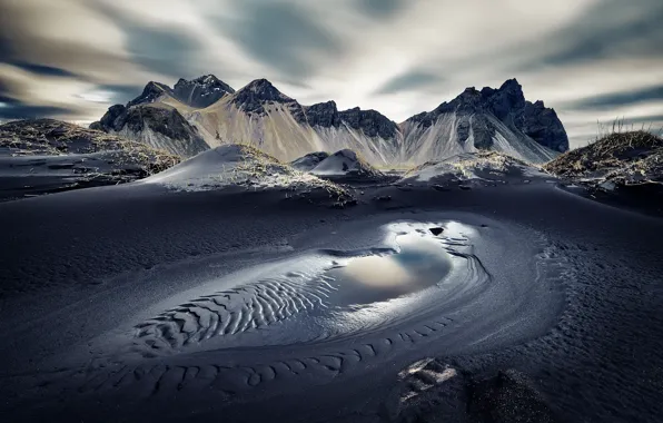 Горы, берег, Vestrahorn Islande