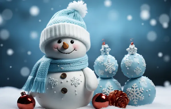 Зима, снег, Новый Год, Рождество, снеговик, happy, Christmas, night