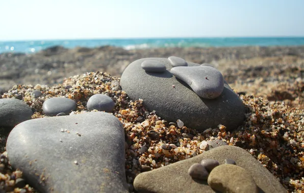 Картинка песок, море, пляж, лето, камень, след