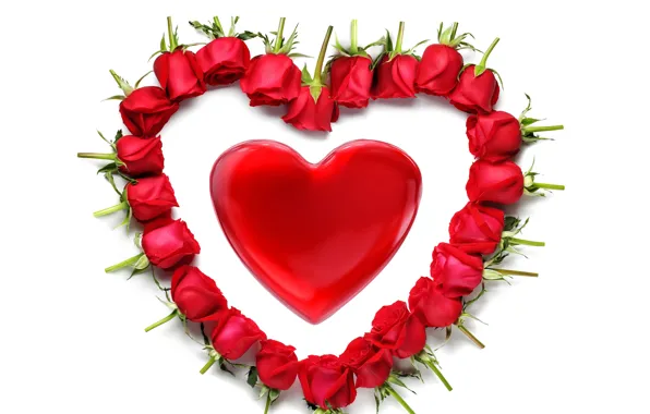 Картинка сердце, red, rose, heart, romantic, Valentine's Day, красные розы